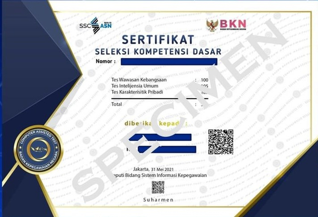 Contoh sertifikat SKD CPNS 2021. Foto: Instagram/bkngoidofficial