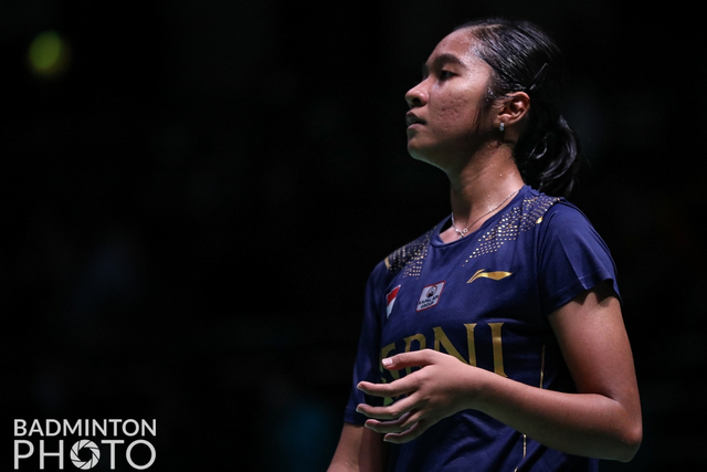 Tunggal putri Indonesia Ester Wardoyo pada pertandingan Piala Sudirman di Energia Areena, Vantaa, Finlandia, Senin (28/9). Foto: Jnanesh Salian/Badmintonphoto/BWF