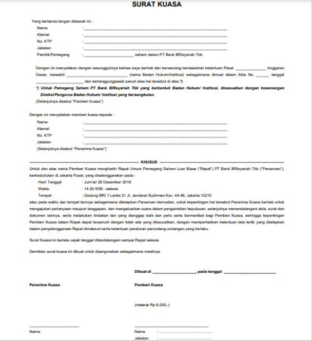 Contoh Surat Kuasa Perwakilan Ke Bank Hingga Pengambilan Bpkb Kumparan Com