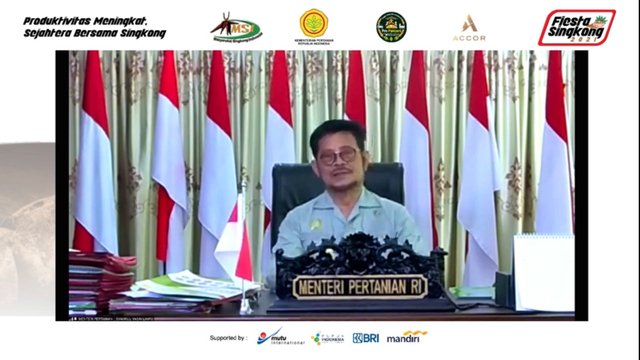 Menteri Pertanian Syahrul Yasin Limpo membuka Fiesta Singkong 2021 di Yogyakarta secara daring. Foto: Dok. Mentan