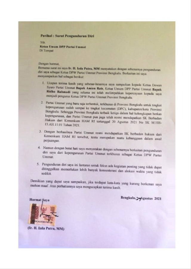 DPP Partai Ummat Belum Terima Surat Pengunduran dari Kader di Daerah (76683)