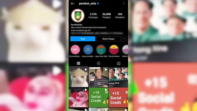 Tangkapan layar akun Instagram resmi milik Pemkot Solo setelah diretas.
