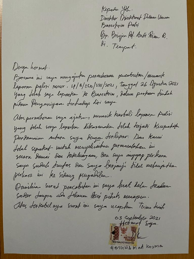 Isi Lengkap Surat Muhammad Kece Cabut Laporan Penganiayaan oleh Irjen Napoleon (93500)