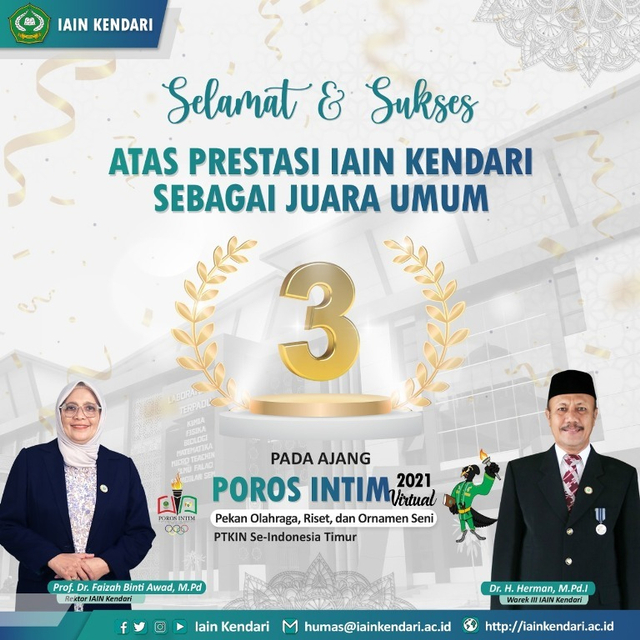 Boyong 7 Medali, IAIN Kendari Sabet Juara Umum ke-3 POROS INTIM 2021 (602694)