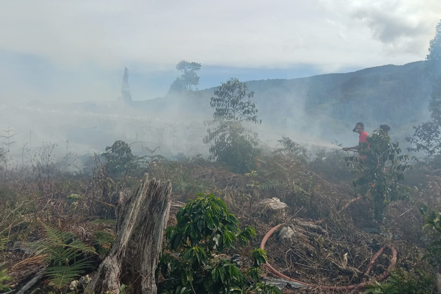 Petugas berusaha memadamkan kebakaran lahan di Kabupaten Aceh Tengah. Foto: Dok. BPBA