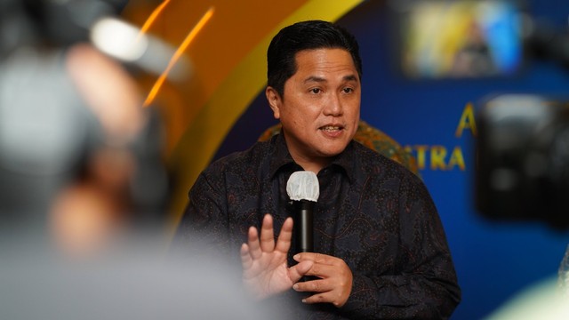 Menteri BUMN Erick Thohir hadiri acara Apresiasi Mitra BUMN Champion 2022 di Grha Pertamina, Jakarta. Senin (9/5/2022). Foto: Kementerian BUMN