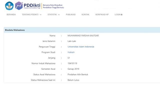Informasi pendidikan Muhammad Farsha Kautsar, anak dari terdakwa korupsi Pajak Wawan Ridwan. Foto: Dok. Istimewa