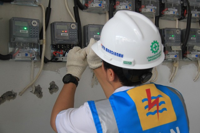 Petugas PLN memeriksa meteran listrik. Foto: Dok. PLN Kalbar