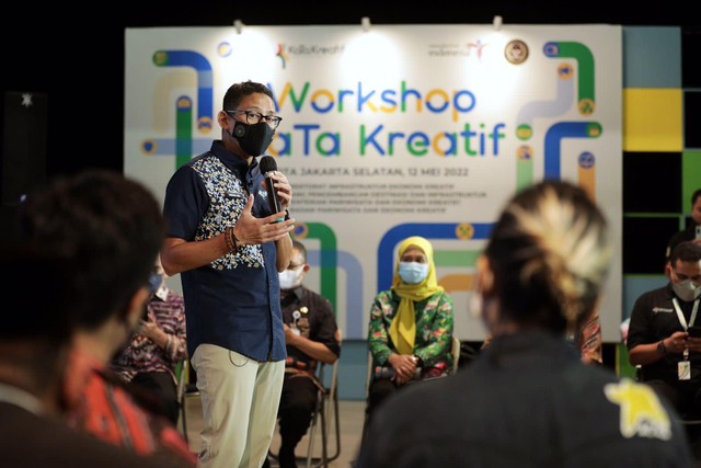 Menparekraf Sandiaga Uno menghadiri workshop program Kabupaten-Kota (KaTa) Kreatif di Salihara Arts Center, Pasar Minggu, Jakarta Selatan, Kamis (12/5/2022). Foto: Dok. Istimewa