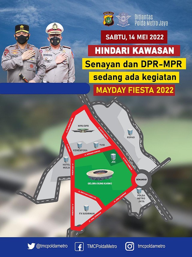 Daftar ruas jalan yang berpotensi macet saat Demo Buruh Mayday Fiesta 2022. Foto: Dok. Ditlantas Polda Metro Jaya
