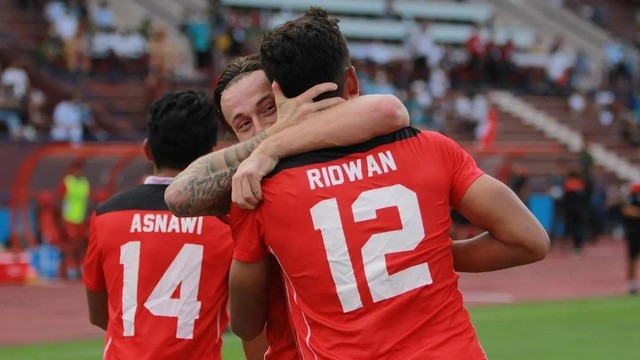 Striker U-23, Muhammad Ridwan melakukan selebrasi setelah mencetak gol dalam pertandingan Indonesia vs Filipina di SEA Games 2021. Foto: Instagram/@timnas.indonesia