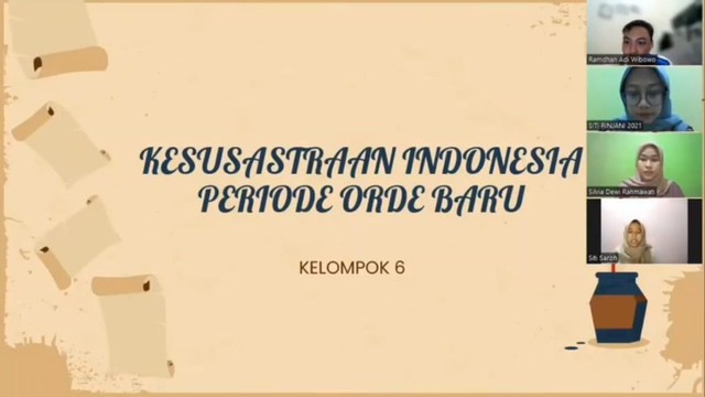 Sumber foto: Tangkapan layar saat presentasi perkuliahan Sejarah Sastra Indonesia Modern.