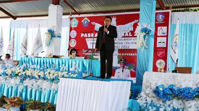 Kapolda Sulawesi Utara (Sulut), Irjen Pol Mulyatno saat menjadi pembicara dalam Simposium Paskah Nasional 2022. (foto: istimewa)