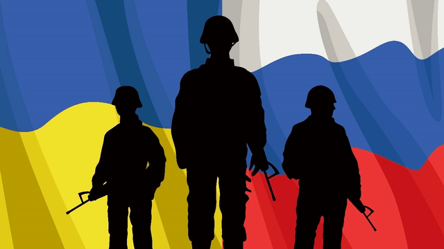 Ilustrasi perang Rusia dan Ukraina. Sumber: https://www.freepik.com/free-vector/ukrainian-russian-flags-soldiers_24631845.html