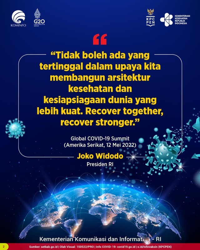 Presiden Joko Widodo selalu sampaikan pentingnya penguatan arsitektur kesehatan dunia dalam berbagai forum internasional. (Sumber: Kementerian Komunikasi dan Informatika RI)