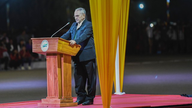 Presiden Timor Leste periode 2022-2027 Jose Ramos Horta menyampaikan sambutan seusai upacara pelantikannya di Tasi-Tolu, Dili, Timor Leste, Kamis (19/5/2022). Foto: Galih Pradipta/ANTARA FOTO