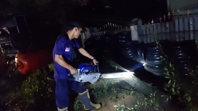 Petugas mengevakuasi pohon tumbang di wilayah Tangerang, Jumat (20/5/2022). Foto: Dok. Istimewa