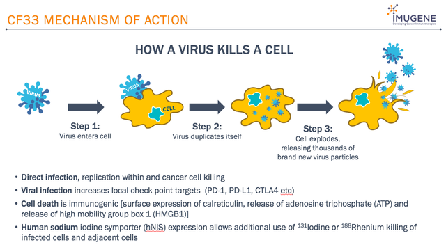 Cara kerja terapi kanker dengan virus oncolytic CF33-hNIS. Foto: Dok. Imugene 