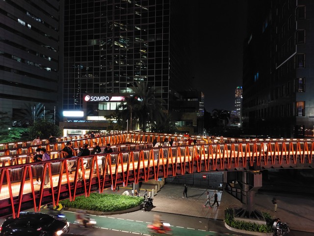 Pribadi/Foto Jembatan Penyebrangan Orang dan Sepeda (JPO) Karet Sudirman pada malam hari