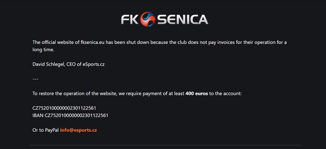 FK Senica gak bayar tagihan situs web mereka sendiri. Foto: FK Senica