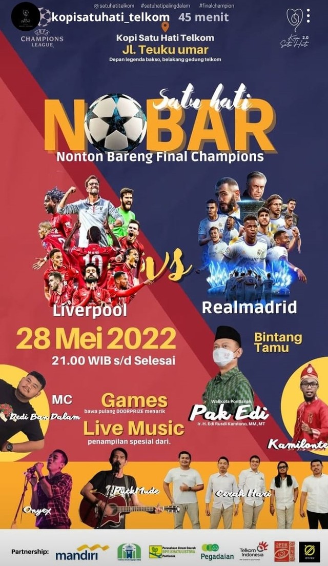 4 Rekomendasi Tempat Nobar Final Liga Champions di Pontianak
