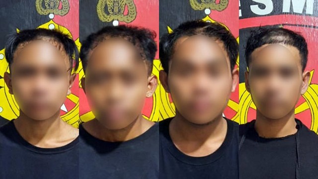 Keempat pelaku pengancaman terhadap 2 orang perempuan di Kota Bitung. (foto: istimewa Polres Bitung)