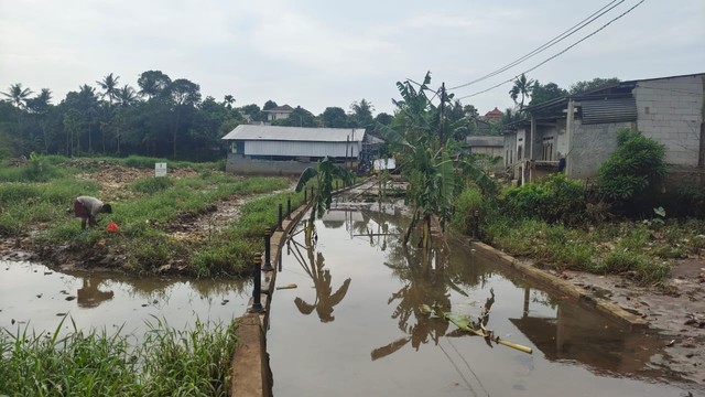Jalan ditutup warga dengan ditanami pisang akibat kerap dilanda banjir dan sampah di  Kecamatan Sawangan, Kota Depok, Senin (30/5/2022). Foto: Dok. Istimewa