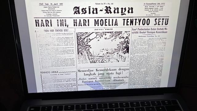 Tampilan koran Asia Raya pada halaman Khastara Perpustakaan Nasional. Foto: dokumen pribadi