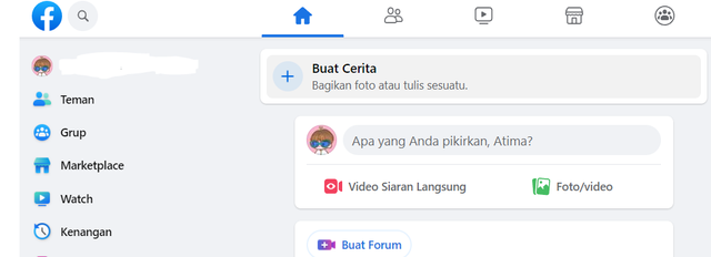 Tangkapan layar beranda Facebook. Foto: Atima Ni'matul/Kumparan