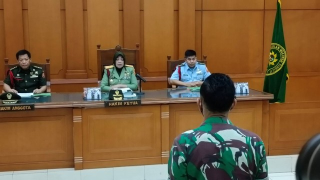 Kolonel Infanteri Priyanto jalani sidang vonis terkait kasus pembunuhan, di Pengadilan Militer Tinggi II, Selasa (7/6/2022). Foto: Aprilandika Pratama/kumparan