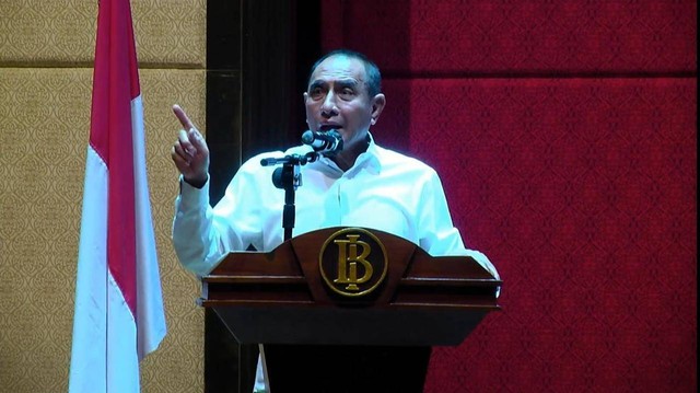 Gubernur Sumatera Utara Edy Rahmayadi saat jadi pembicara kunci di acara Sumatranomics, Senin (6/6/2022). Foto: YouTube/BI Sumut