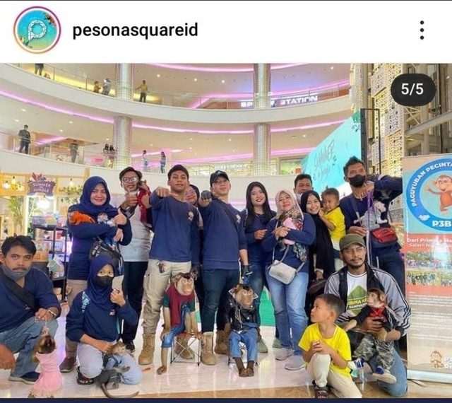 Tangkap layar akun Instagram mal Pesona Square Depok yang mengkomersialkan monyet. Foto: Instagram/@pesonasquareid