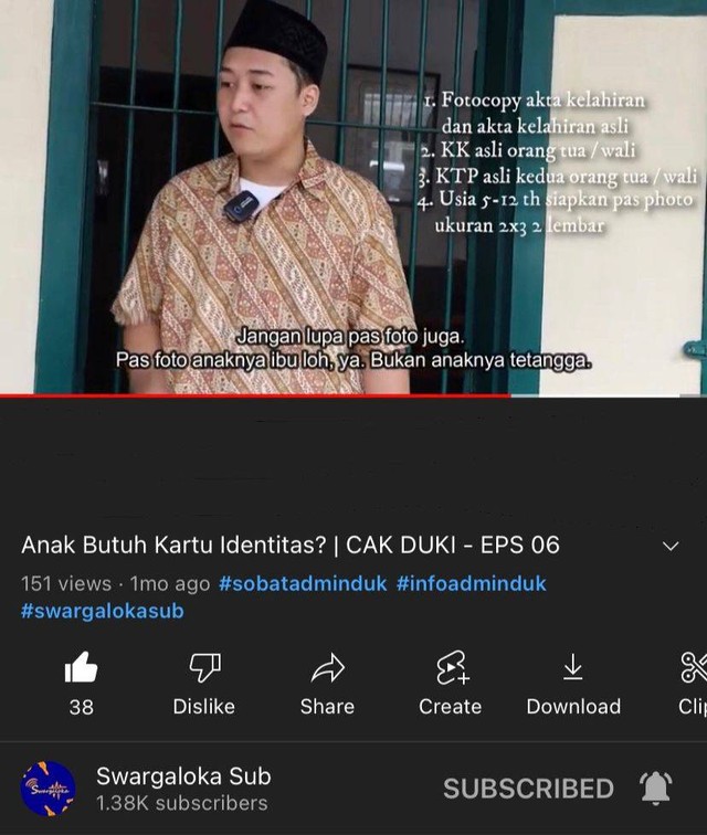 Salah satu konten SITKOM Dispendukcapil Kota Surabaya