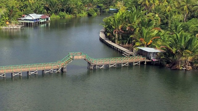 Foto udara suasana Kampung Yokiwa di Distrik Sentani Timur, Kabupaten Jayapura, Papua, Rabu (15/6/2022). Foto: Gusti Tanati/Antara Foto