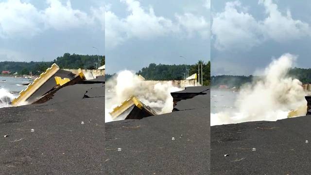 Jembatan di Amurang Minsel ambruk akibat abrasi yang terjadi.