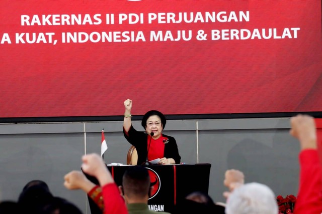 Ketua Umum PDIP Megawati Soekarnoputri di Rakernas PDIP.
 Foto: PDIP