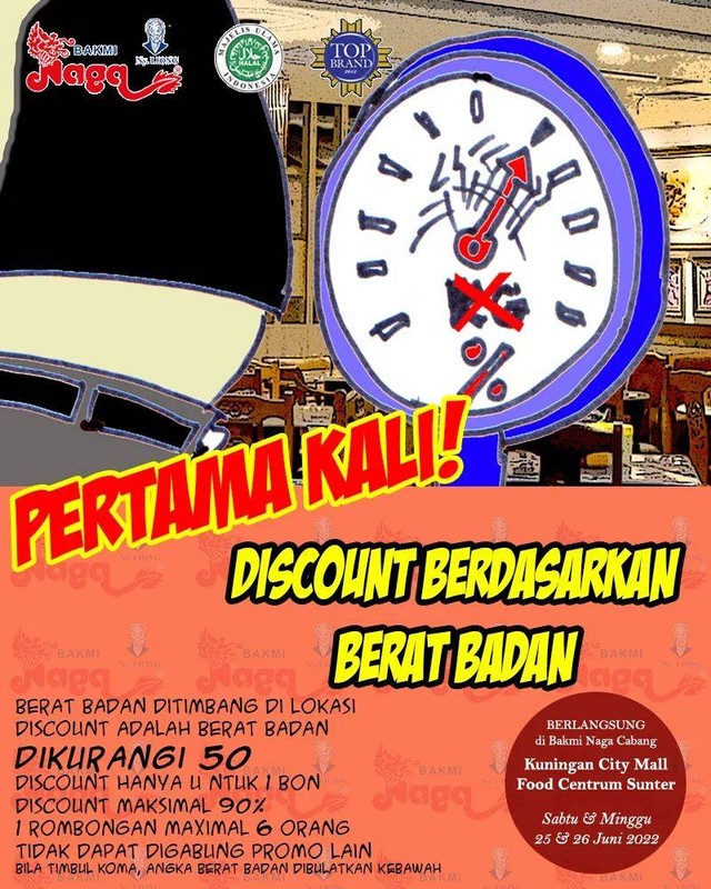 Bakmi Naga beri diskon sesuai berat badan pelanggan. Foto: Instagram/@bakmi.naga