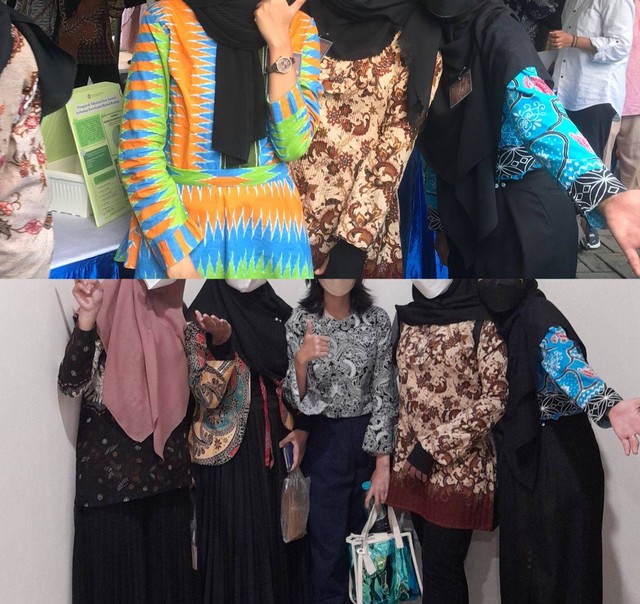 Mahasiswa Universitas Airlangga berupaya melestarikan identitas bangsa dengan berbusana batik saat expo Pembelajaran Dasar Bersama.