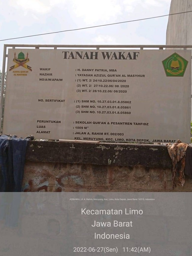  Tanah Wakaf, Sumber gambar : ( Dokumen Pribadi) Kecamatan Limo, Kota Depok, Jawa Barat, Senin ( 27/06/2022).