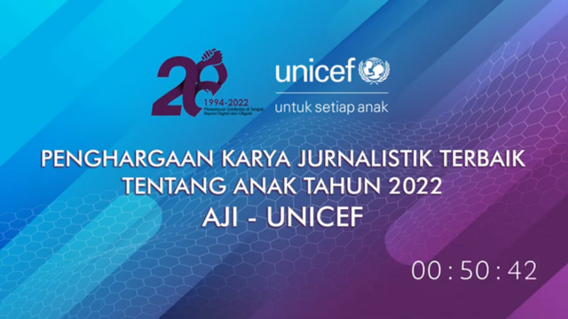 Cover penghargaan karya jurnalistik terbaik tentang anak tahun 2022 AJI-UNICEF.