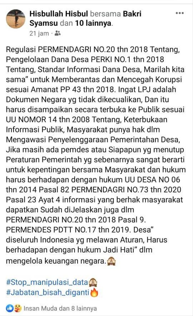 Salah satu postingan korban di Facebook. Foto: Istimewa