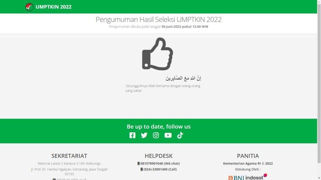 Tangkapan layar halaman pengumuman UMPTKIN. Foto: Ela Nurlaela/kumparan
