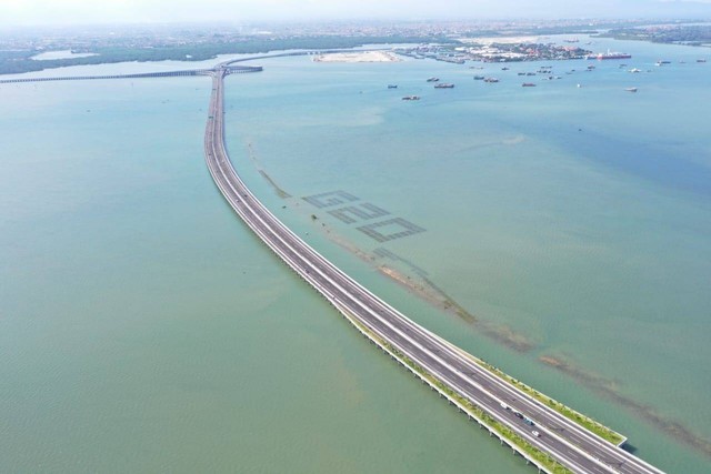 Pananaman bibit mangrove yang membentuk tulisan G20 di jJalan Tol Bali Mandara - IST