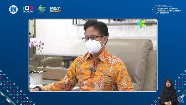 Menteri Kesehatan Budi Gunadi Sadikin hadir secara virtual acara 102tahun Pendidikan Tinggi Teknik di Indonesia (PTTI) ITB (Dok ITB) Foto: ITB