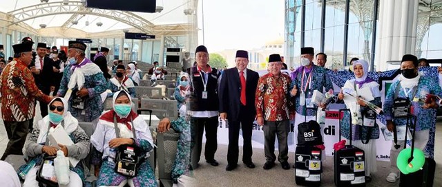 Kedatangan kloter pertama calon jemaah haji dari Indonesia yang tiba di Bandara Internasional Prince Mohammed Bin Abdulaziz, Madinah pada 4 Juni 2022 (sumber: kemlu.go.id)