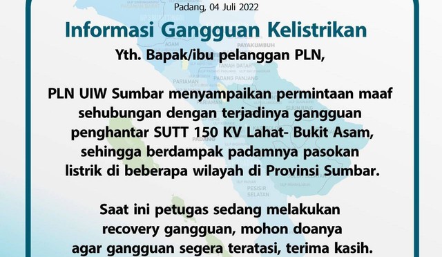 Informasi pemadaman listrik. Foto: dok PT PLN