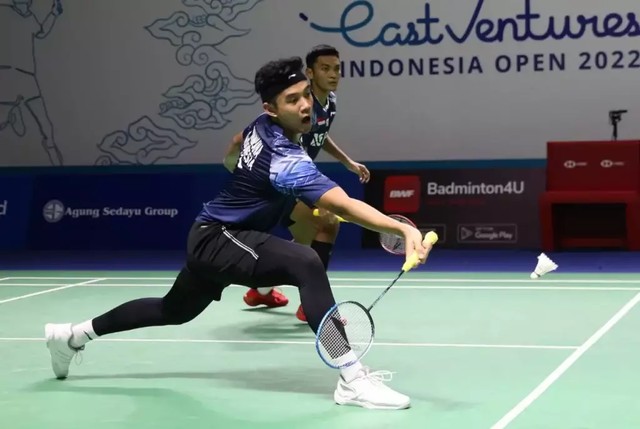 Bagas Maulana/Muhammad Shohibul Fikri di Indonesia Open 2022. Foto: PBSI