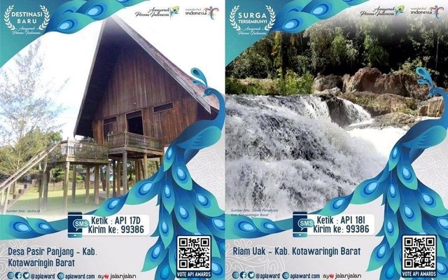 Destinasi Baru Desa Pasir Panjang Kecamatan Arut Selatan dan kategori Surga Tersembunyi Riam Uak Desa Panahan Kecamatan Arut Utara. Foto: Instagram API Award