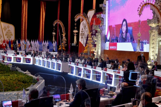 Suasana pertemuan 3rd Finance Ministers and Central Bank Governors (FMCBG) G20 di Nusa Dua, Badung, Bali, Jumat (15/7/2022). Foto: ANTARA FOTO/POOL/Fikri Yusuf