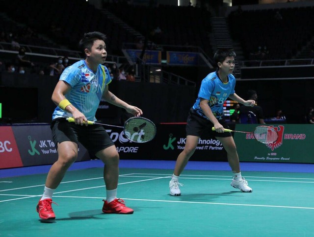 Apriyani Rahayu/Siti Fadia Silva di Singapore Open 2022. Foto: Dok. PBSI